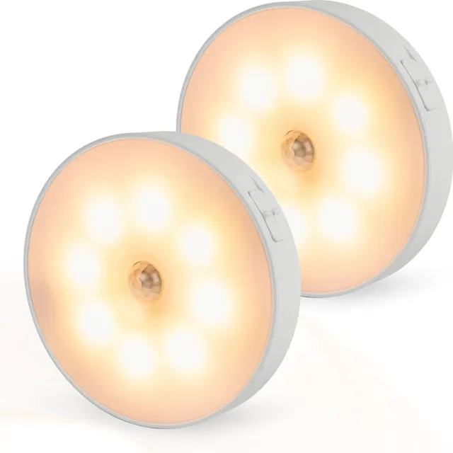 Brendz LED ronde Kastverlichting met Bewegingssensor, USB-C Oplaadbaar, Magnetisch, 2 stuks, Warm wit 3000K, Trapverlichting draadloos, Nachtlampje Zilver Sensor