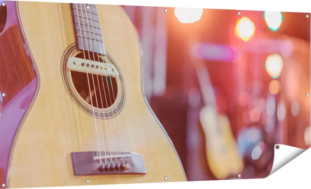 Gards Tuinposter Gitaar bij het Podium - 180x90 cm - Tuindoek - Tuindecoratie - Wanddecoratie buiten - Tuinschilderij Multikleur