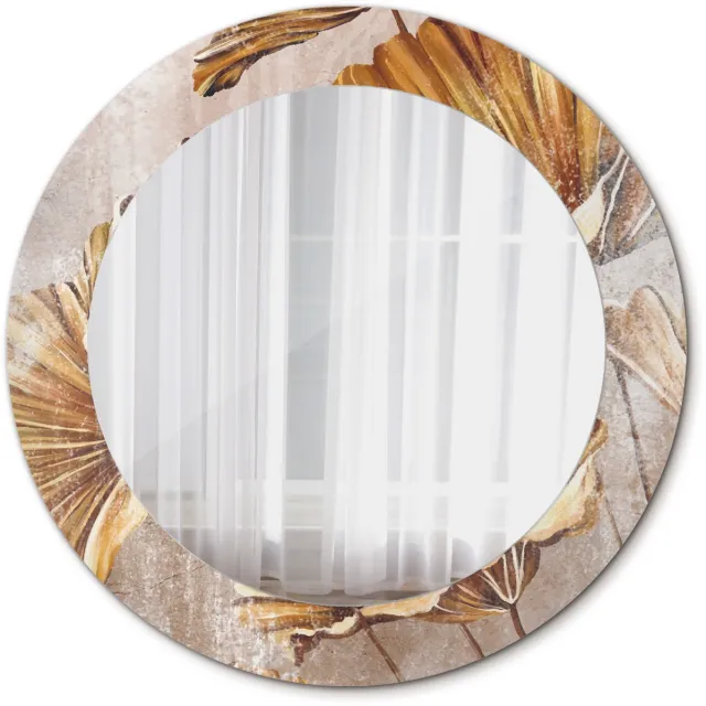 TULUP Spiegel - Ronde vorm Spiegel - op gehard Glas - Boho bladeren - Diameter: 60 cm - Decoratieve spiegel - Slaapkamerspiegel - Badkamerspiegel - Gang - Kleedkamer - Gele - Minimalistische Spiegel - Visagiespiegel - Ophangsysteem Geel Boho bladeren