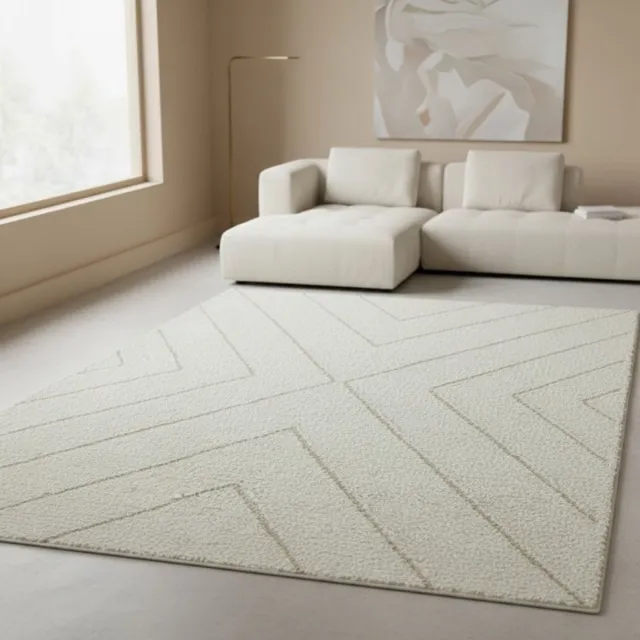 TapisTrend Harig tapijt Crème 80x150 cm Hoogpolig vloerkleed met geometrisch chevronpatroon voor de woonkamer en slaapkamer Beige