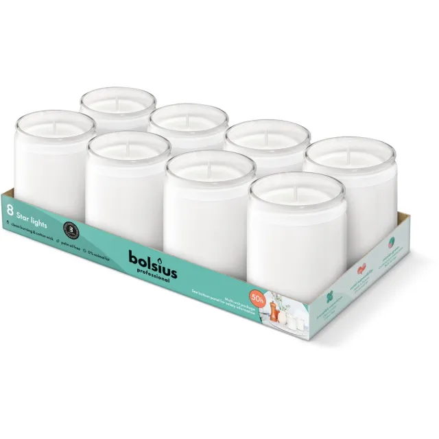 Bolsius Starlight - Wit - Kaarsen in Glas - 8 Stuks - 50 Branduren