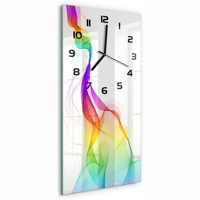 TULUP Wandklok - Kleurrijke abstractie Wandklok Glas Decoratie - 30x60 cm - Veelkleurig Gekleurde Glazen Klok - Zwarte handen - Rechthoekige Klok - Klok Glas Met Opdruk - Moderne Wandklok Glas