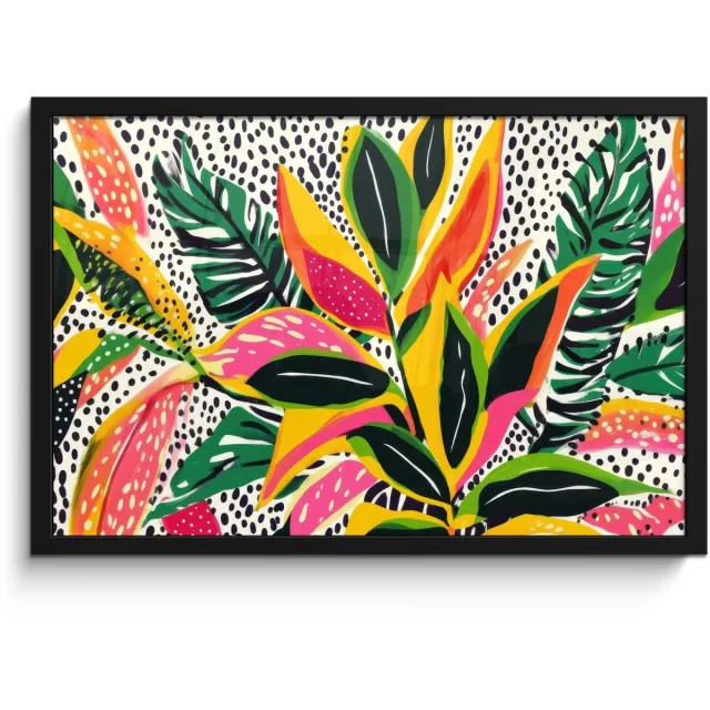FrameYourWall Poster in lijst - Fotolijst 60x40 cm - Posters - Tropisch - Bladeren - Zwart - wit - Posterlijst zwart - Decoratie - Wanddecoratie woonkamer - Muurdecoratie slaapkamer