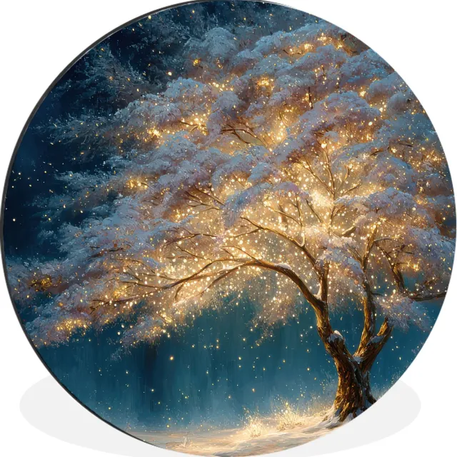WallCircle Wandcirkel - Muurcirkel - Levensboom - Nacht - Donker - Blauw - Aluminium - Dibond - 60x60 cm - Binnen en Buiten