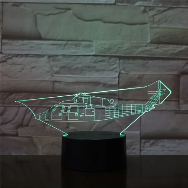 MC Living 3D Led Lamp Met Gravering - RGB 7 Kleuren - Helicopter