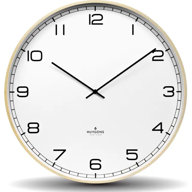 Huygens Wood 45 Arabic - Wit - Wandklok - Stil - Quartz uurwerk Hout