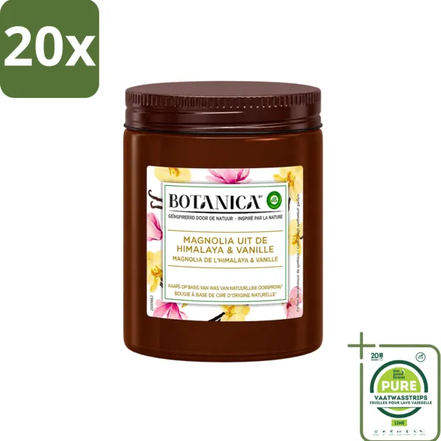 Air Wick 20 x Botanica by Air Wick - Geurkaars - Vanille & Magnolia - 40 Uur Brandduur - Grootverpakking - Vaatwasstrips - Geurkaars - Vanille En Magnolia - Natuurlijke Geur - Luxe Geur - Ontspanning Bruin