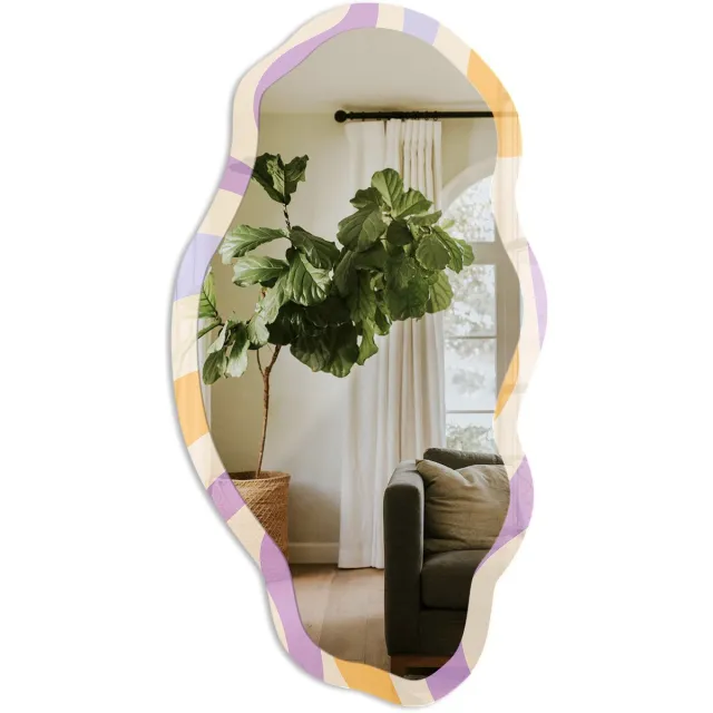 TULUP Golvend Patroon Spiegel - Beige Stijlvolle Wandspiegel - Organische Spiegel - Woonkamer - Abstract - 45x90 cm - Totale afmeting 52x97 cm Golvend Patroon, Beige