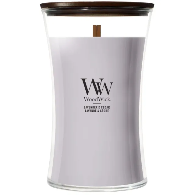Woodwick Hourglass Large Geurkaars - Lavender & Cedar - 130 branduren Paars
