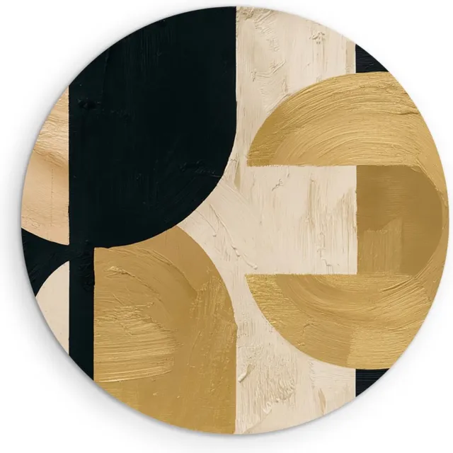 Saammp Muurcirkel Hout - Abstracte Geometrische Kunst - Goud - Ø 30 - Wandcirkel - Wanddecoratie Cirkel - muurdecoratie Woonkamer - Slaapkamer decoratie - Rond Schilderij