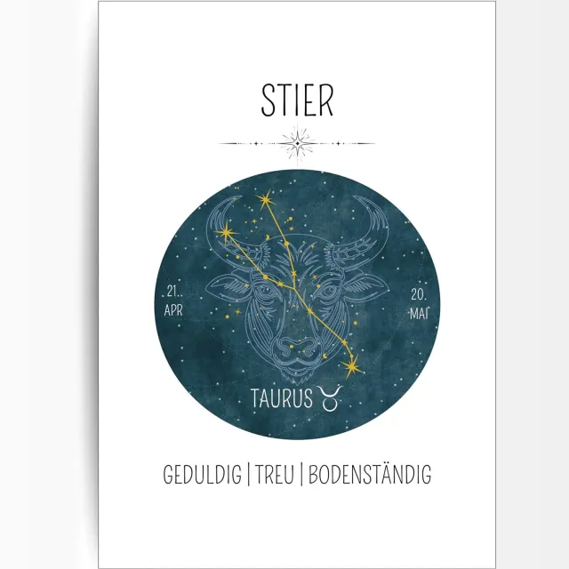 Papierkind Sterrenbeeld Stier Poster DIN A4 - Astrologie Wanddecoratie