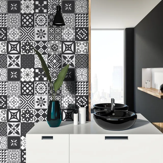 Ambiance Sticker Zelfklevende tegelmuurstickers voor keuken en badkamer - 9 cementtegelstickers, Azulejos Nolwenia - 9 stickers, 10x10cm Multi color