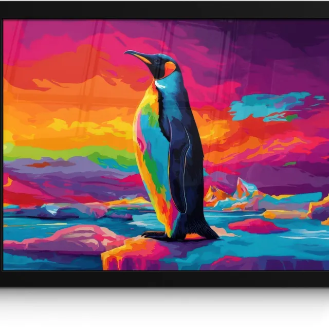 FrameYourWall Poster in lijst - Fotolijst 40x30 cm - Posters - Ijsschots - Pinguïn - Abstract - Lucht - Posterlijst zwart - Decoratie - Wanddecoratie woonkamer - Muurdecoratie slaapkamer Pinguïn - Kleurrijk