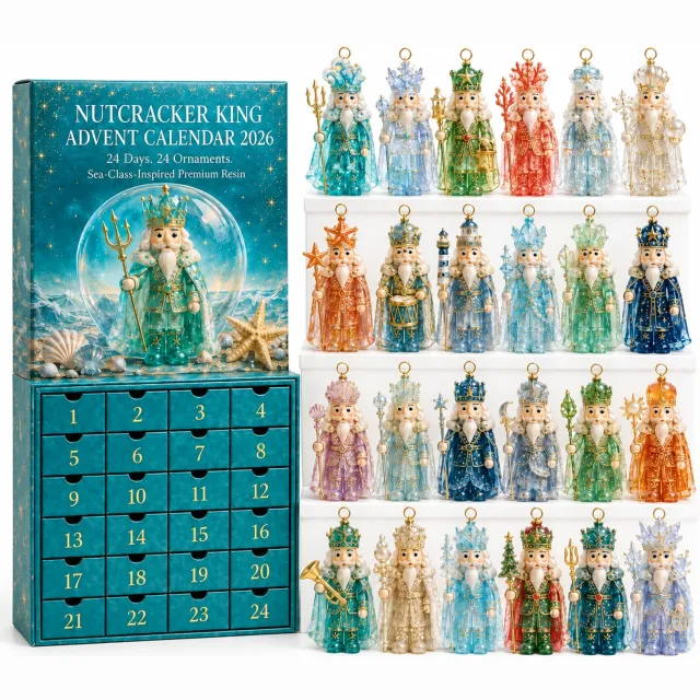 SWGOTA Adventskalender 2026 met 24 notenkrakerhangers - 24 genummerde vakjes - 26 x 18 x 3 cm Blauw
