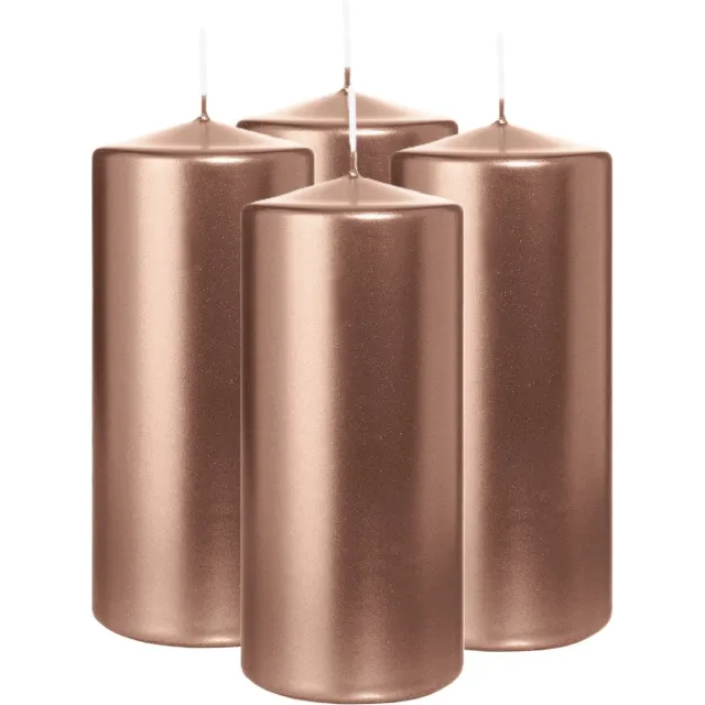 Wiedemann Cilinderkaars/stompkaars - 4x - metallic rosé goud - 15 x 7 cm - 63 branduren - zuilkaarsen Rose goud