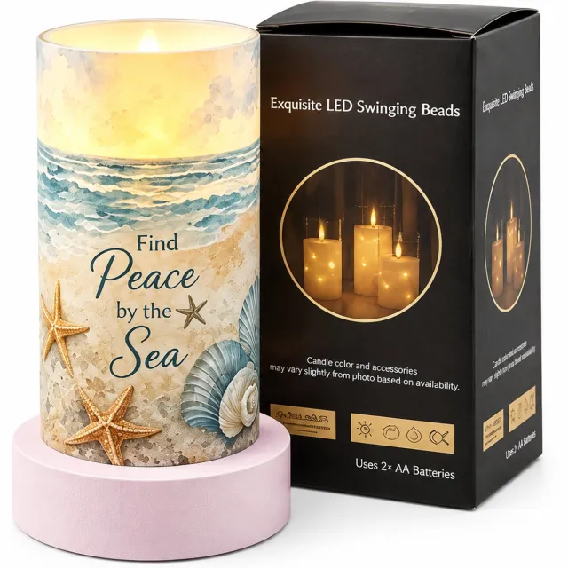SWGOTA led kaarsen - strandmodel met bewegende vlam, 7,5 x 15 cm, warm licht, op batterijen, zonder batterijen Blauw