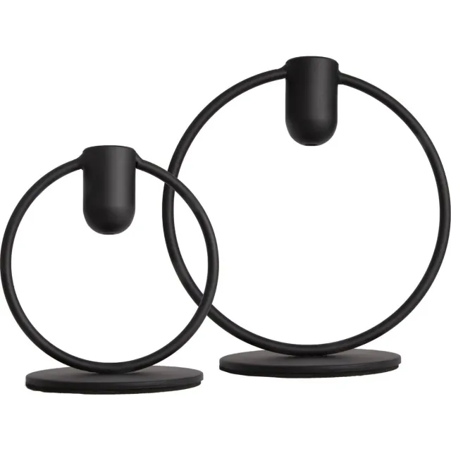 Oliva's Oliva’s – Ronde Kandelaar – Set 2 stuks - Kaarsenhouder - 11 cm & 15 cm – Zwart