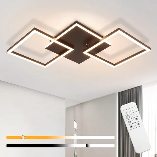 NETTLIFE Plafondlamp LED - dimbaar - 3 lichts - vierkant - zwart - modern Plafondverlichting - 36W - met afstandsbediening - voor Woonkamer | Slaafkamer | Keuken