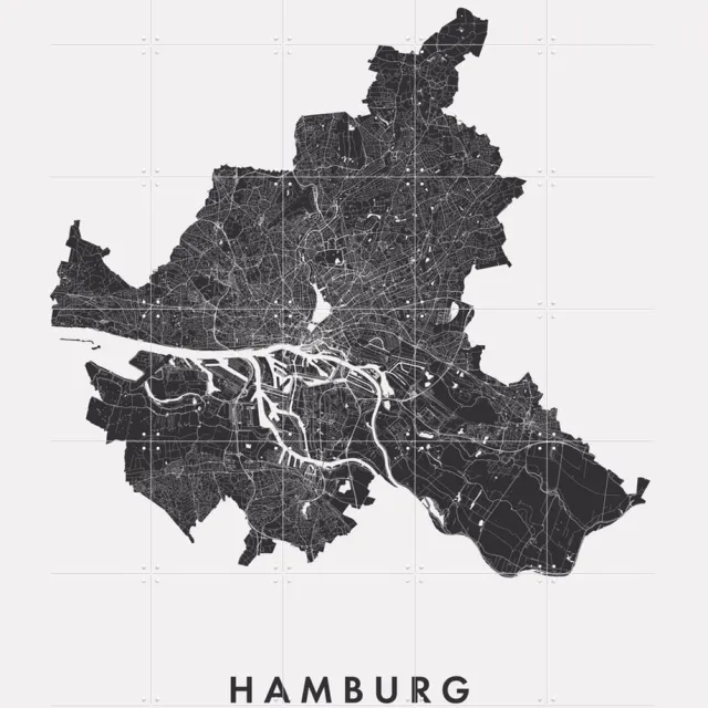 IXXI Hamburg City Map, Kunst in Kaart - 100 x 140 cm - Grote wanddecoratie en posters - Minimalisme, Grafisch Ontwerp, Line art, Technische Tekening Monochroom / Zwart en wit / Zwart