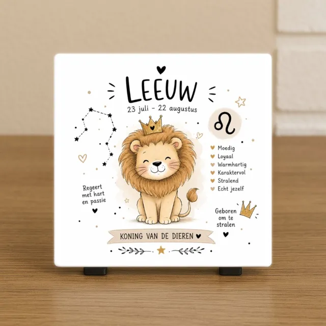 CreaCraft Wenstegeltje "Horoscoop Leeuw" – Luxe Cadeautegel met Tekst – Perfect Cadeau voor verjaardagen, vriend(in), collega’s - Trendy nu - Keramiek - Zomaar – Cadeau – Incl standaard - Horoscoop