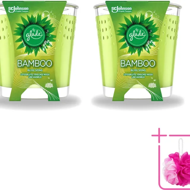 Glade 2 x Glade - Geurkaars - Bamboo Bliss Song - Frisse Geur & Relaxatie - 129 g - Bulkverpakking - Geurkaars - Douchemop - Bamboe Geur Groen
