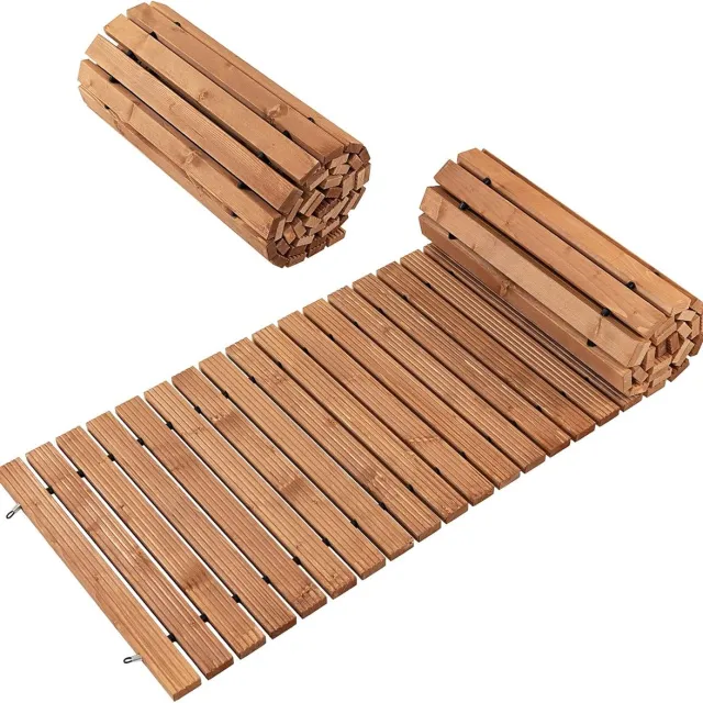 Costway Rollpad van hout, 245 x 55 cm, uitrolbaar, tuinpad, weerbestendig, houten trap, houten trap, looppad, paden voor bruiloft, feest, tuin, bruin
