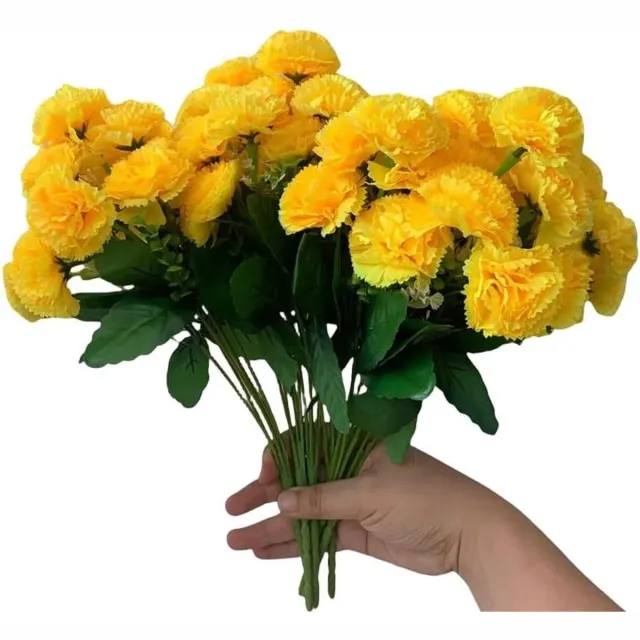 Cosensi Boeket kunstmatige zijden anjers 14 inch - 6 trossen plastic bloemen - Decoratie voor thuis, bruiloft en feest - Geel Any