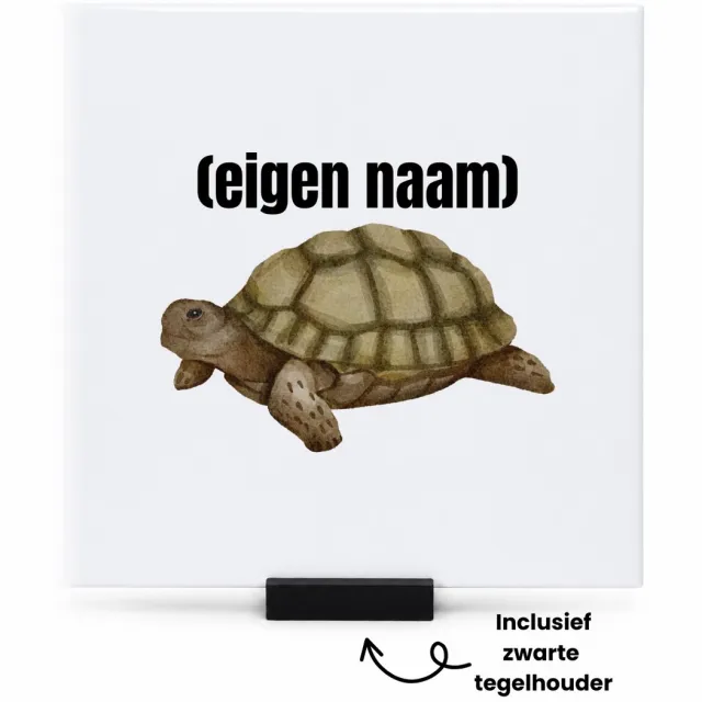 Hacebo schilpad met eigen naam tegeltje met tegelhouder - Schildpad - schildpad liefhebbers - tegeltjes met tekst - dierenliefhebbers - cadeau - verjaardag - kado - spreuktegels - 15x15 CM Wit