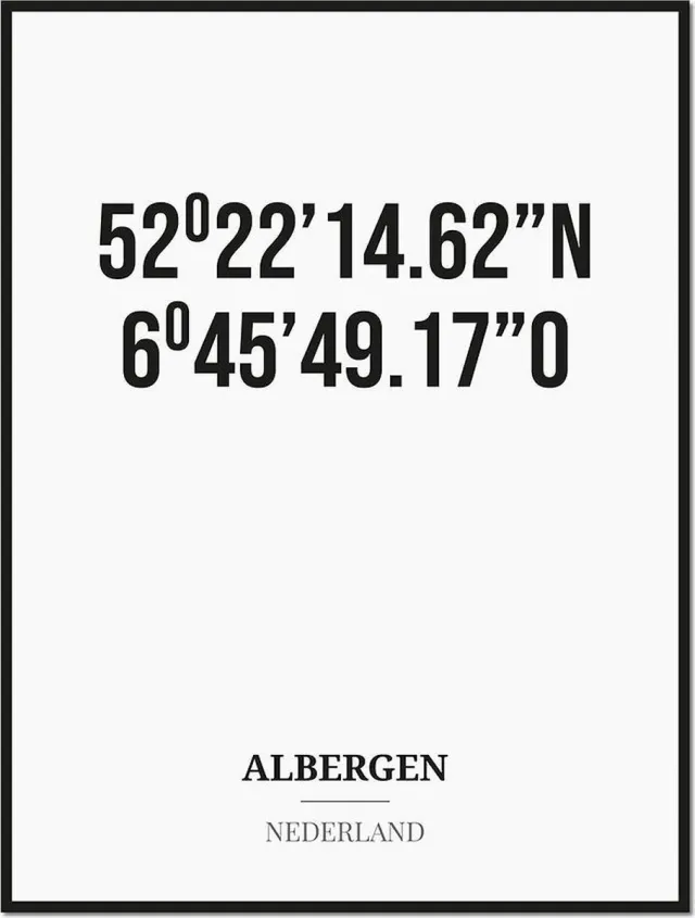 Studio216 Poster/kaart ALBERGEN met coördinaten zwart, wit