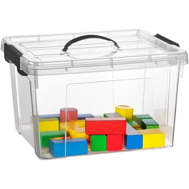 PLASTICFORTE Opslagbox - met deksel - transparant grijs - 23.5 liter - 42 x 36 x 25 cm - kunststof - opbergdoos - opbergen