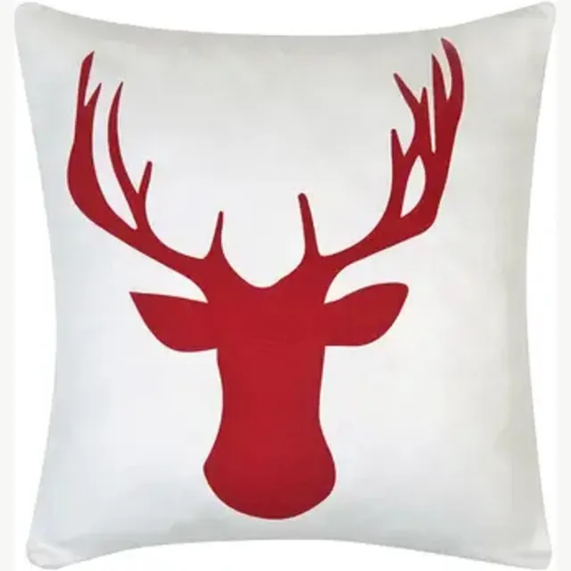 by46 Katoenen sierkussenhoes met rood rendier 40x40cm 100% katoen dubbelzijdig wit