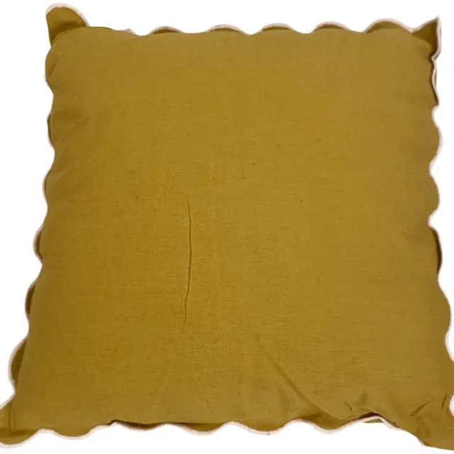 Mica Decorations Mica Sierkussen Ochre met Geschulpte Rand 45x45x10 cm – Decoratief Kussen – Zacht & Comfortabel