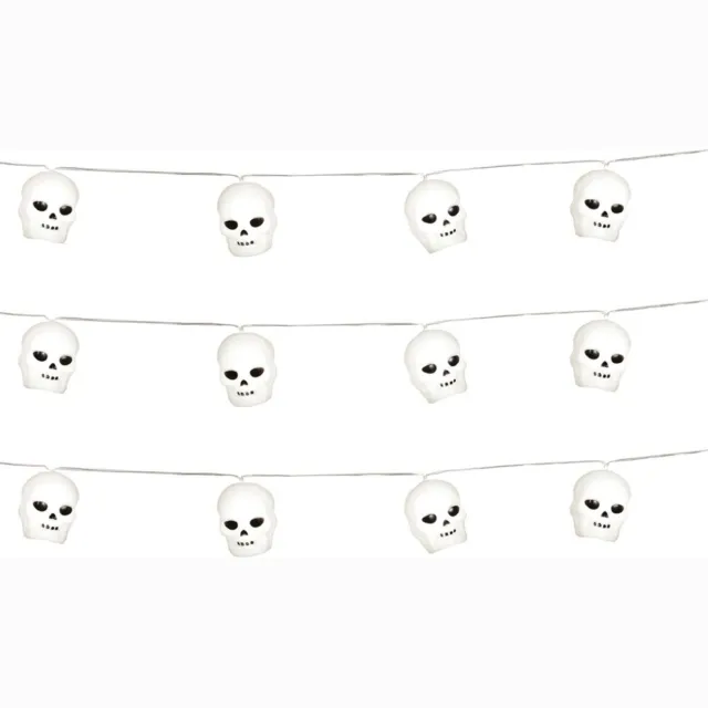 Fiestas Guirca Halloween deco LED verlichting/lampjes schedels - 3x - op batterijen - 220 cm - griezel uitstraling