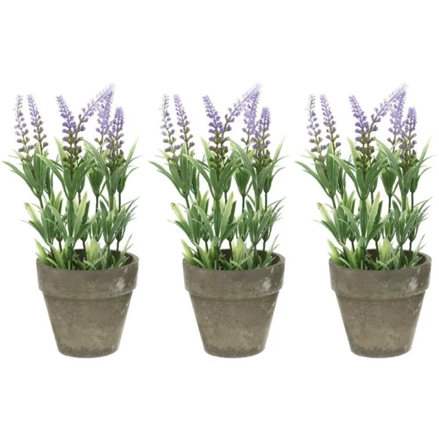 Bellatio Flowers & Plants Bellatio Lavendel kunstplant - 3x - lila - 25 cm - in betonlook potje - Kunstplanten - nepplanten
