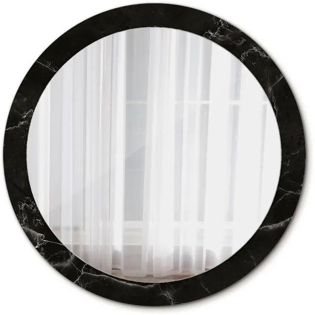 TULUP Spiegel - Ronde Spiegel - Spiegel op gehard Glas - Marmeren steen - Diameter: 90 cm - Spiegel met decoratief motief - Badkamerspiegel - Gangspiegel - Logeerkamer - Zwarte - Origineel cadeau - Stijlvolle Spiegel - Top Kwaliteit Zwart Marmeren steen