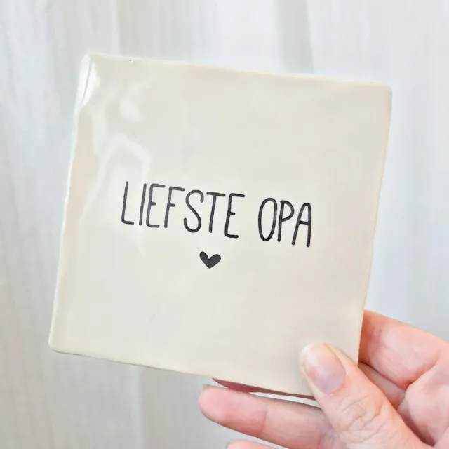 Fien & Feau Tegeltje - Liefste opa - Vaderdag cadeau - 10x10 cm - excl houder - Fien en Feau Beige opa