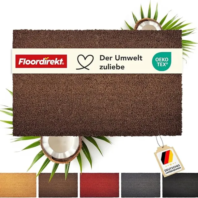 Floordirekt Deurmat Kokos - Voor Binnen en Buiten - Deurmat van Kokos - Vuilvangmat voor Voordeur - Antislip - Voetschraper - Schoonloopmat Naturel - Bruin - 24 mm - 50 x 80 cm