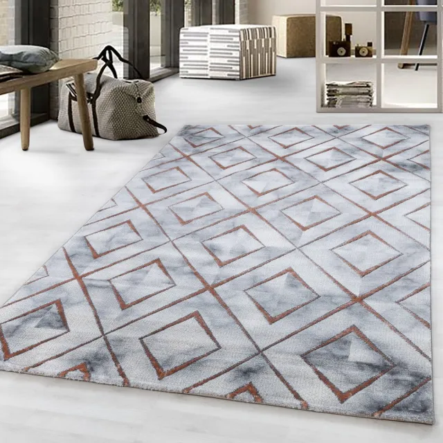 Adana Carpets Laagpolig vloerkleed, marmerdesign, bronskleur, woonkamerkleed, jute achterkant, afmeting: 140 x 200 cm Grijs,Bruin,Zilver