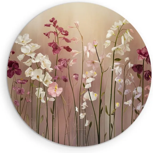 Saammp Muurcirkel Hout - Kleurrijk bos bloemen - Natuur - Landschap - Ø 80 - Wandcirkel - Wanddecoratie Cirkel - Muurdecoratie Woonkamer - Slaapkamer decoratie - Rond Schilderij