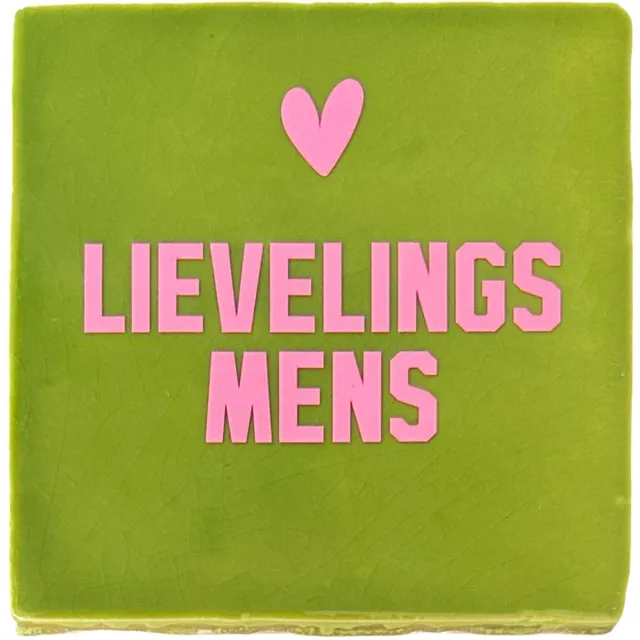 Snoes Spreuktegel – Lievelingsmens – Fris Groen met Roze – Inclusief Plakhaakje – Handgemaakt Keramiek 10x10 cm – Botanische Stijl – Kleurrijk Cadeau – Wanddecoratie Hip Lievelings Mens