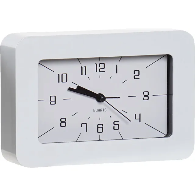 Item International Items Wekker/alarmklok Lausanne - wit - kunststof - 18 x 12 cm - met snooze knop- batterij voeding