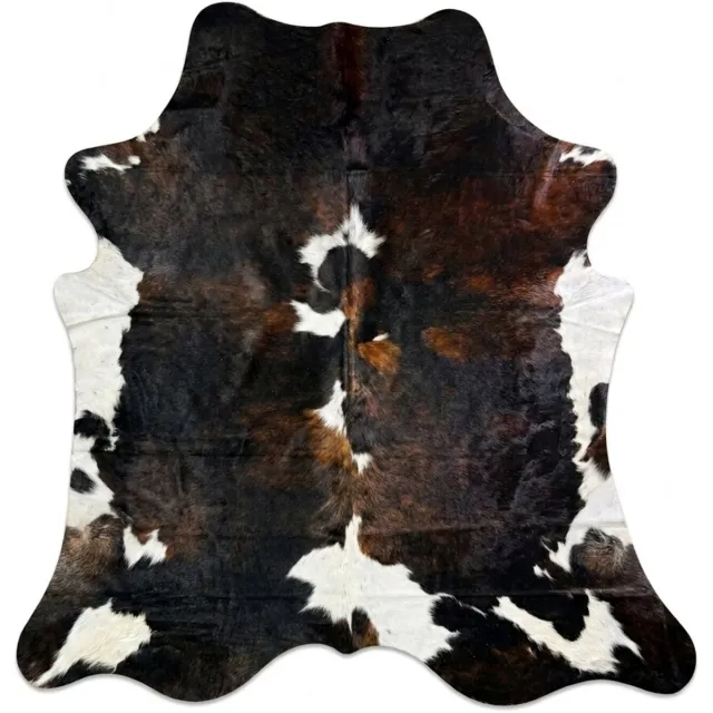 Koeienhuidvloerkleed.nl Koeienhuid Vloerkleed - Normandier Driekleur Donker - Koeienkleed / Koeienvel / Koehuid Tapijt - incl. 4 onderzetters