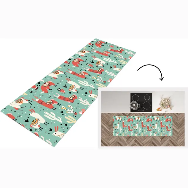 KitchenYeah Keukenloper - Loper keuken - Lama - Patronen - Cactus - Keukenloper vinyl Multicolor