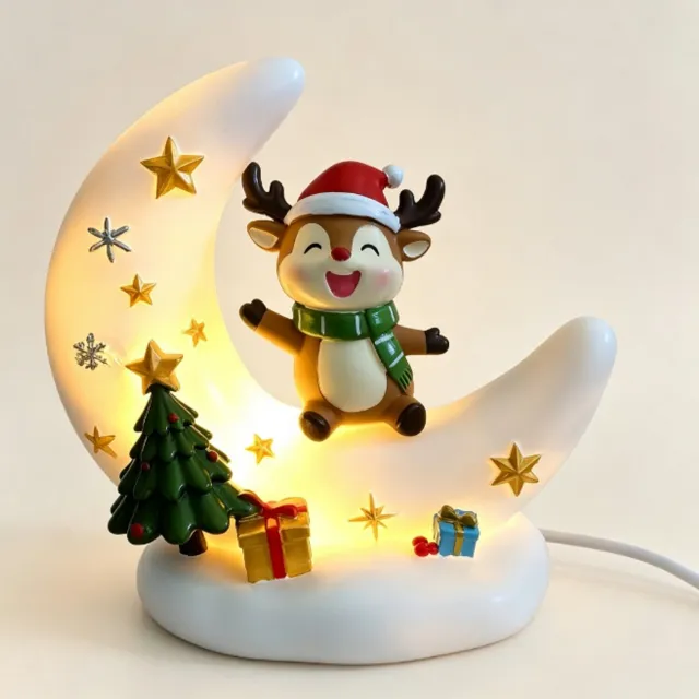 Sanorum Nachtlampje - LED Kerstnachtlampje - Maanvorm - Geschikt voor vensterbanken,slaapkamers en tafelbladen - Werkt op USB - Decoratieve kerstverlichting voor binnen - Ontwerp met kersthert - Kerstcadeau