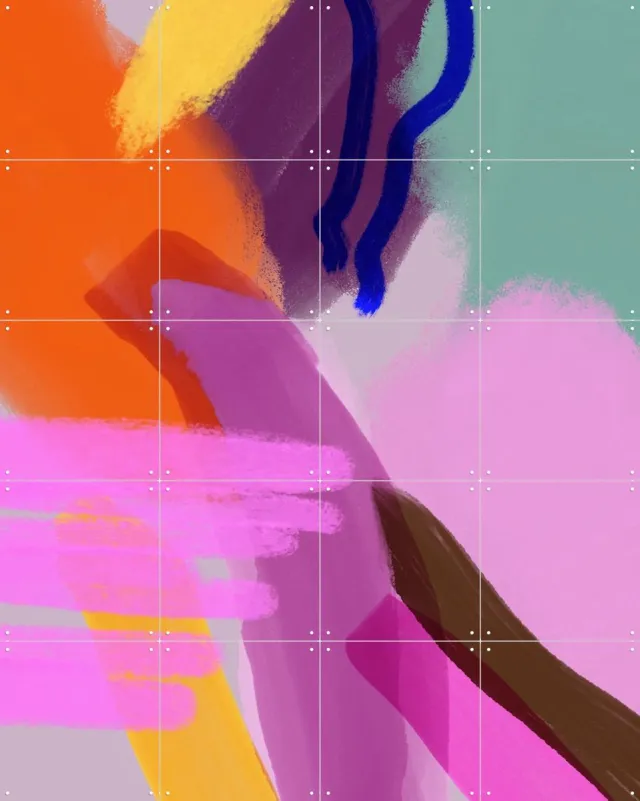 IXXI ART26, Hej.Ibiza - 80 x 100 cm - Grote wanddecoratie en posters - Kwaststreken, Kleurrijk, Digitale Kunst, Abstract, Modern, Speels, Slaapkamer Paars / Roze