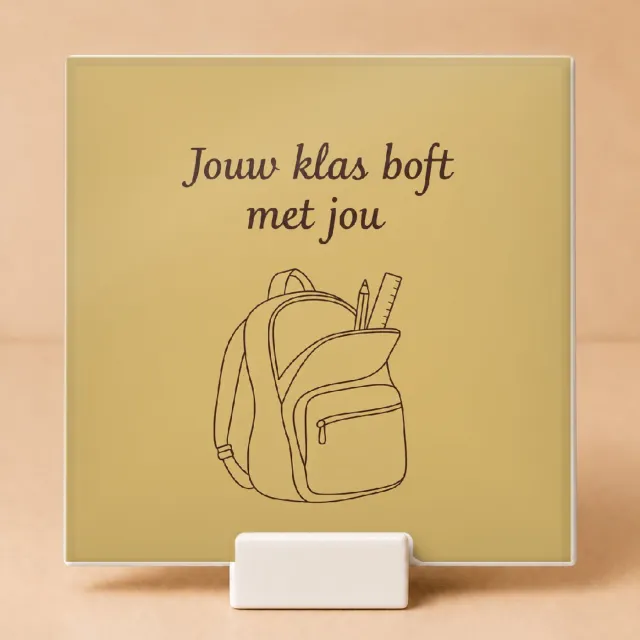 Bedruk King Minimalistische Klasbaas Tegel – Stijlvolle One-Line Art Wanddecoratie voor Leerkrachten en Klassen - 11 x 11 cm met houder Wit