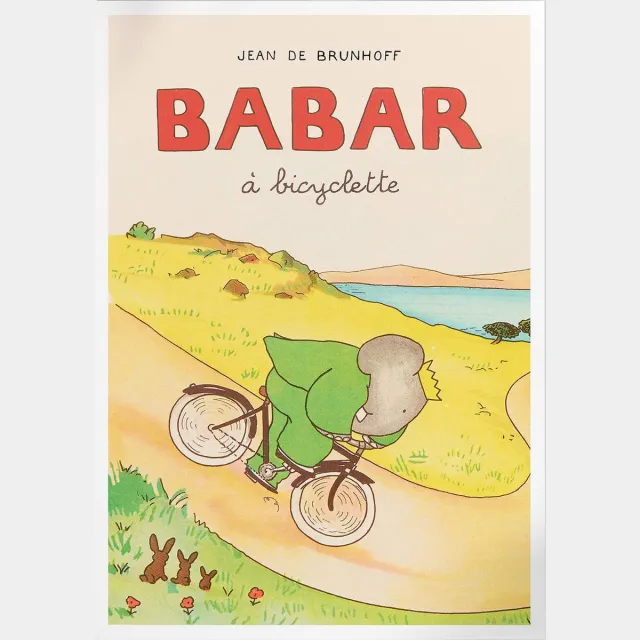 Pepperwall Babar A Bicyclette (Babar de Olifant) | Poster | A3: 30 x 40 cm Multikleur