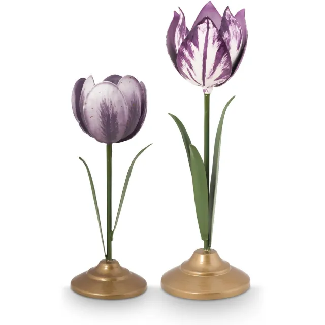 Pip Studio Tulpen Kandelaar - Woonaccessoires - Lila kaarsenhouder - 21cm - Set van 2 kaarsenhouders