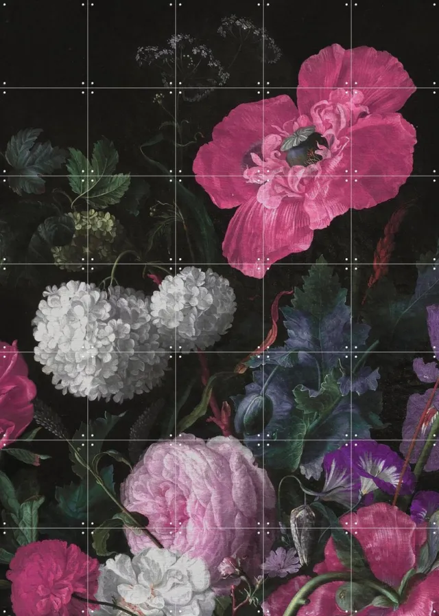 IXXI Golden Age Moody Florals I, Bloomery Decor - 100 x 140 cm - Grote wanddecoratie en posters - Klassiek, Naturalisme, Woonkamer, Eetkamer Donkere tinten / Roze