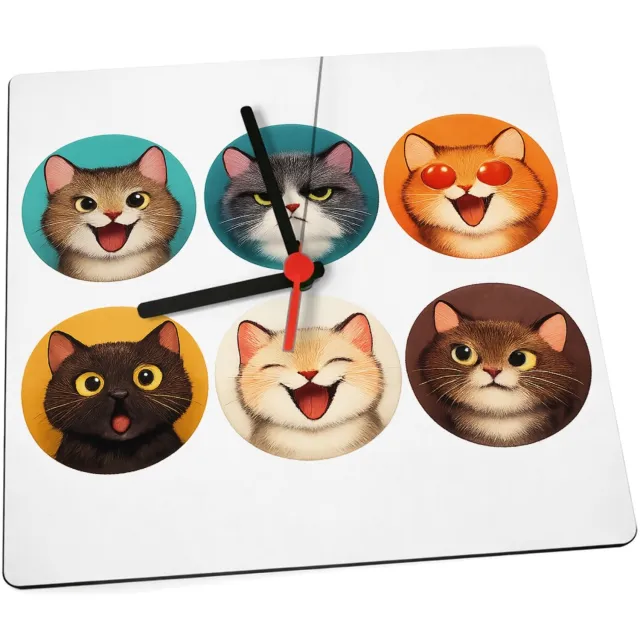 Mr Cadeautjes Klok 19 x 19 - design Set van zes expressieve kattenportretten met verschillende s | cadeau Wit